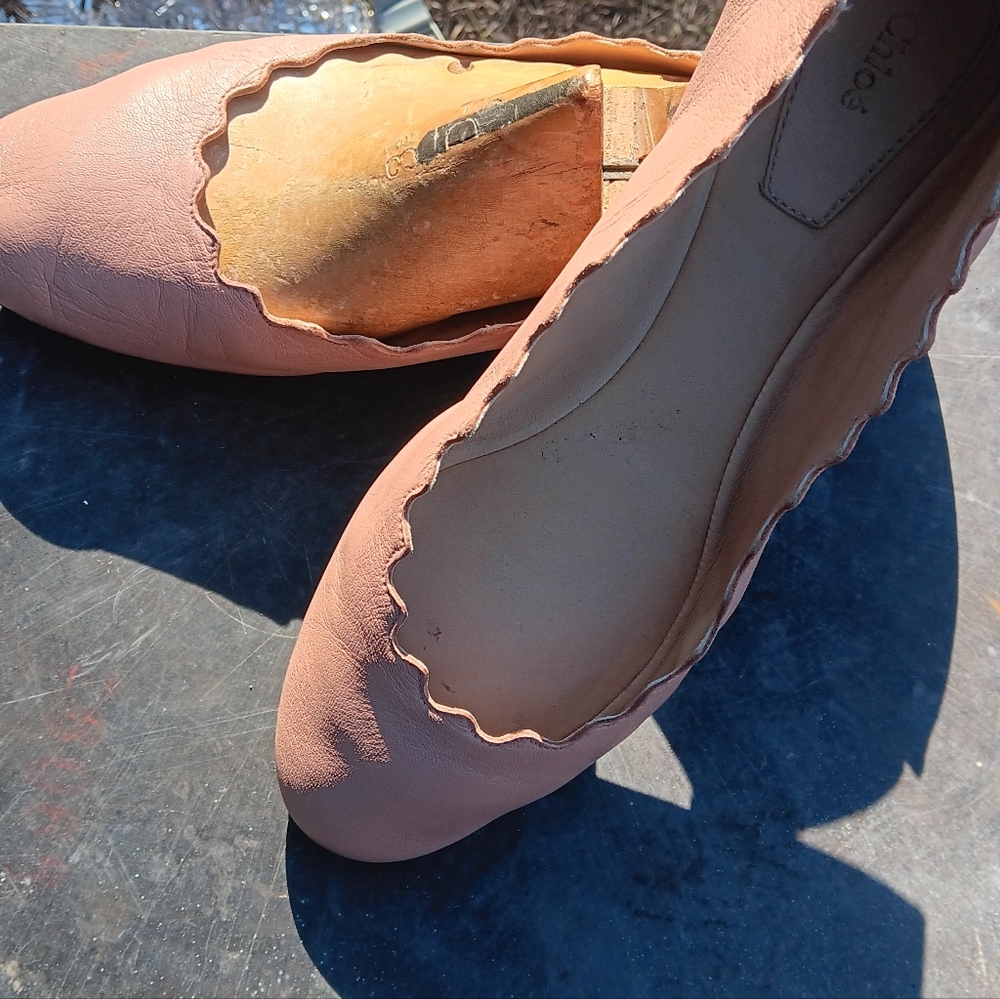 "Chloe" Designer Ballet Flats With Scalloped Edge in Baby Pink